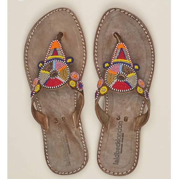 Anthropologie New Shibli SSR Leather Sandal Red Mix laidback London sandal 🌈 - Picture 9 of 11